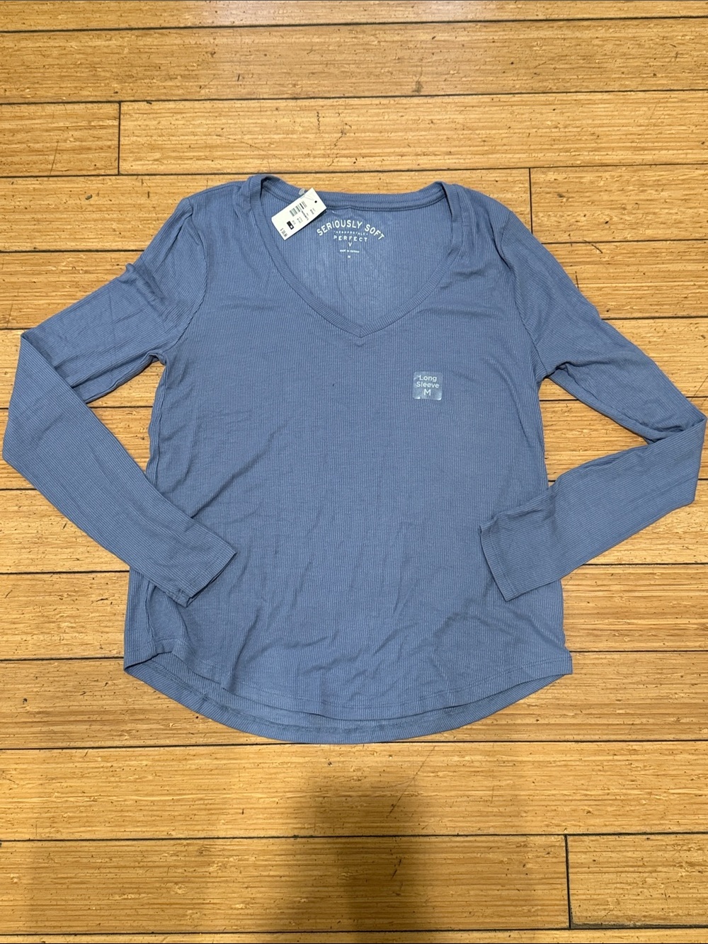 Aeropostale Women's Long Sleeve V-Neck Top - Dusty Blue